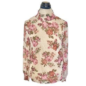 Midnight Sky Blouse Sz Small Womens Floral Sheer Spring Botanical Boho Romance